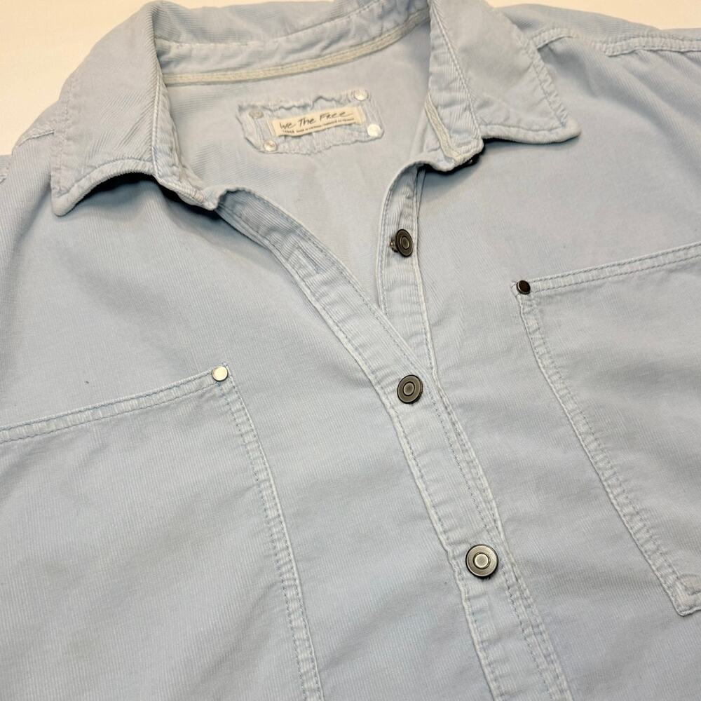 We The Free Corduroy Button Down Shirt Large Oversized Blue Shacket Boho - Picture 3 of 12